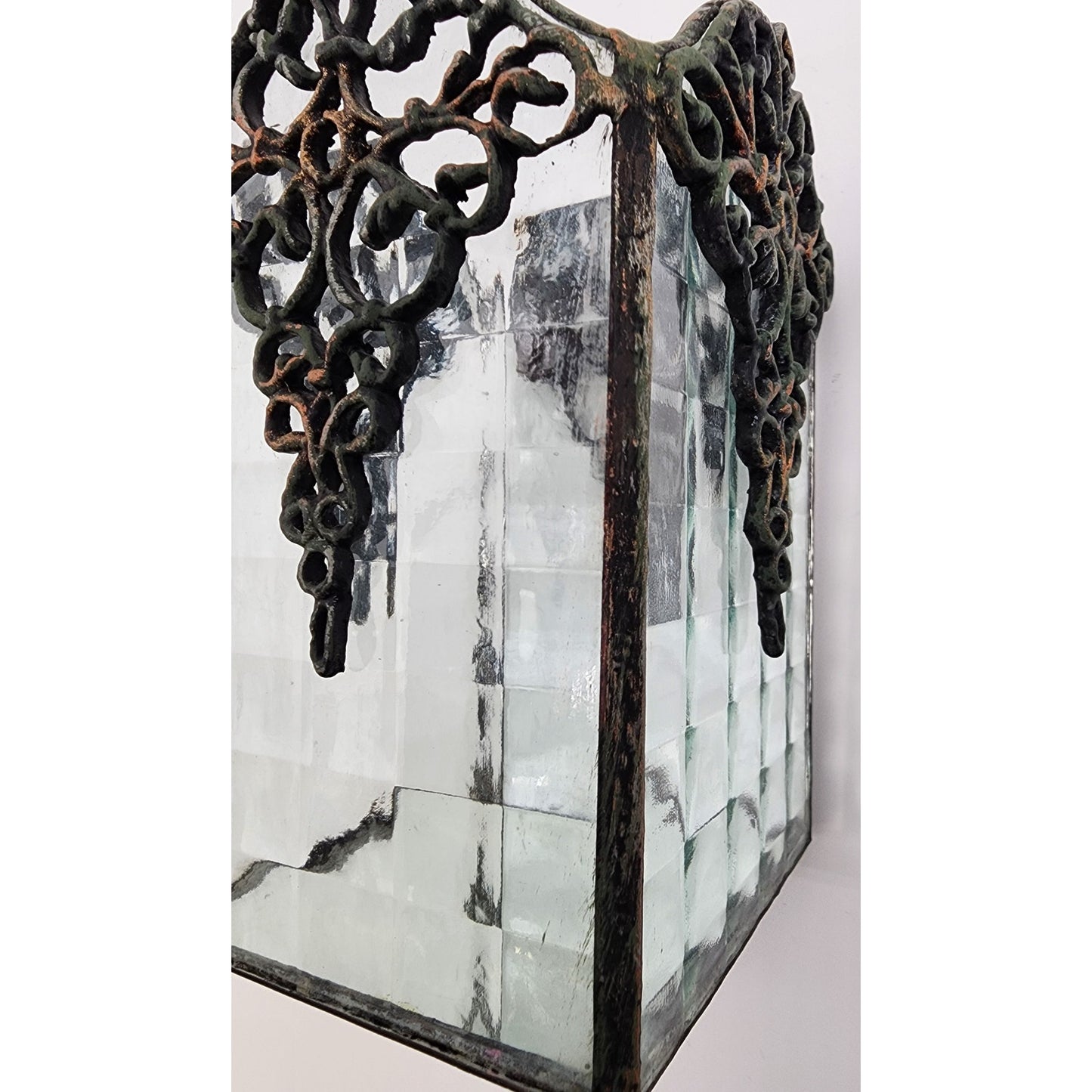 Vintage Brass & Textured Glass Votive Candle Holder w/ Mirrored Base – 6.5" Tall