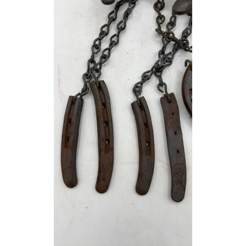 Rustic Handmade Horseshoe Wind Chimes 15" Metal Chains Hearts Western Farmhouse Decor