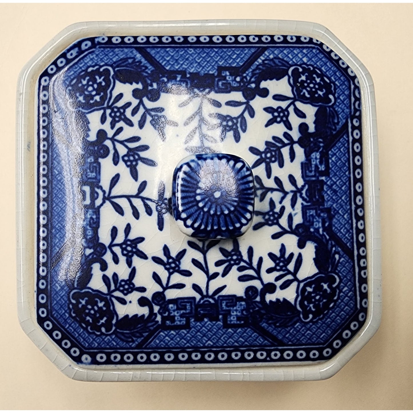 Vintage Moriyama Japan Blue Willow Covered Dish Porcelain Container Rare