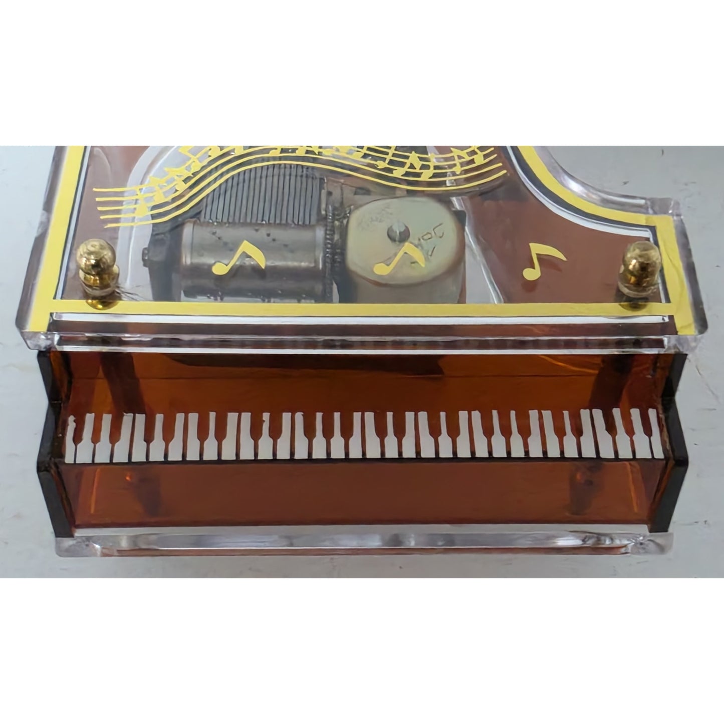 Vintage Jokiwa Japan Grand Piano Music Box Clear Amber Plexiglass Nice Works