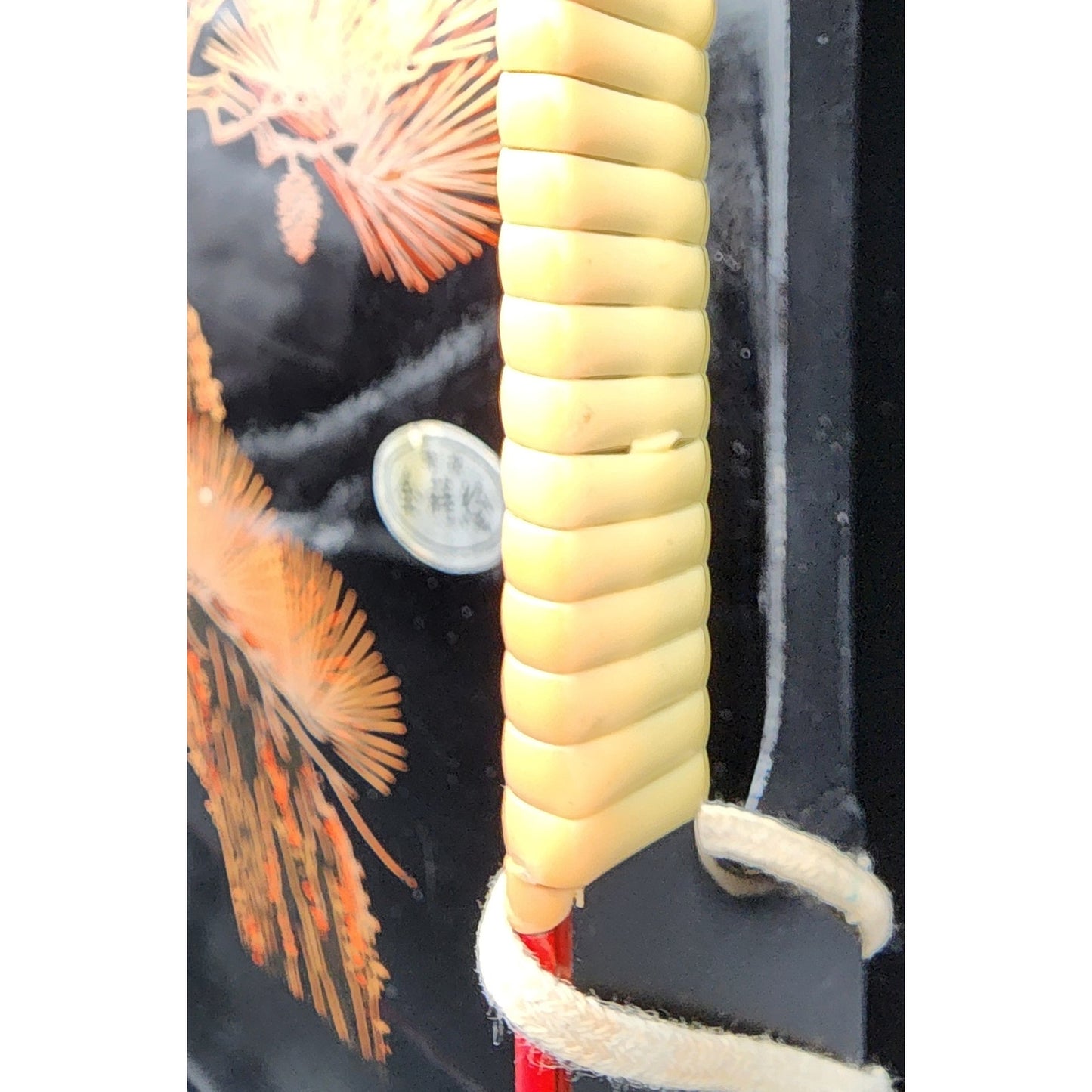 Vintage Japanese Lacquer Tray Gold Pine Design Cone Red Rim Handles Hang - Serve
