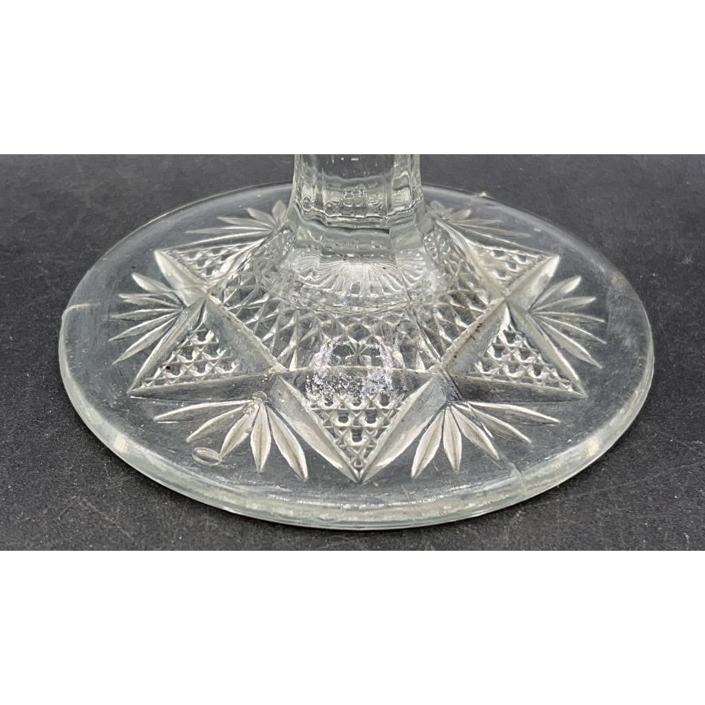 VTG Pressed Glass Pedestal Cake Stand 8.25" Scalloped Edge Starburst Design