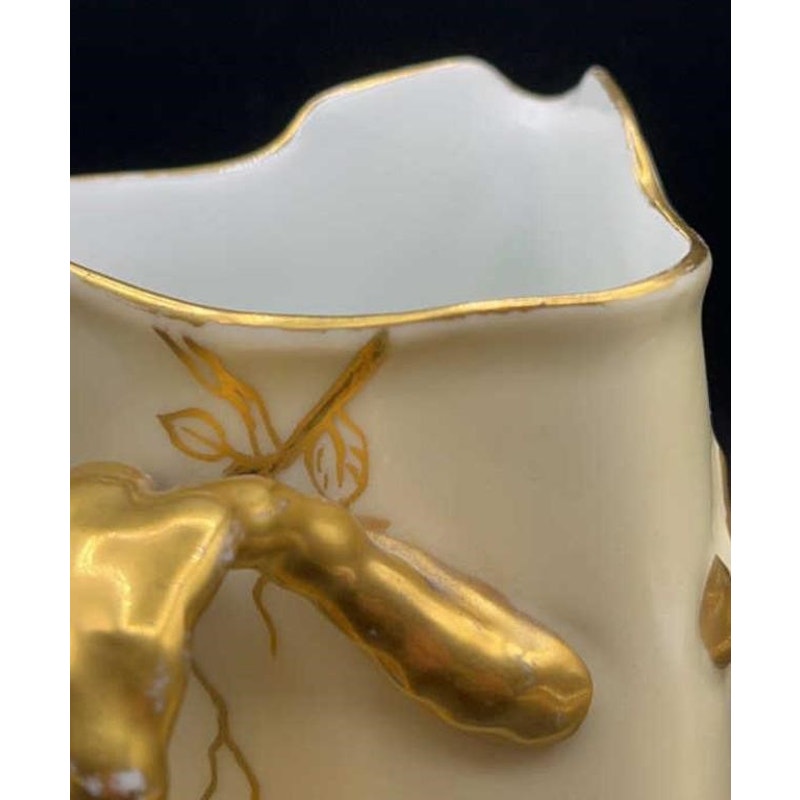 Antique H&Co Limoges Cream Pitcher 1 Pint Gold Floral Pansies - RARE