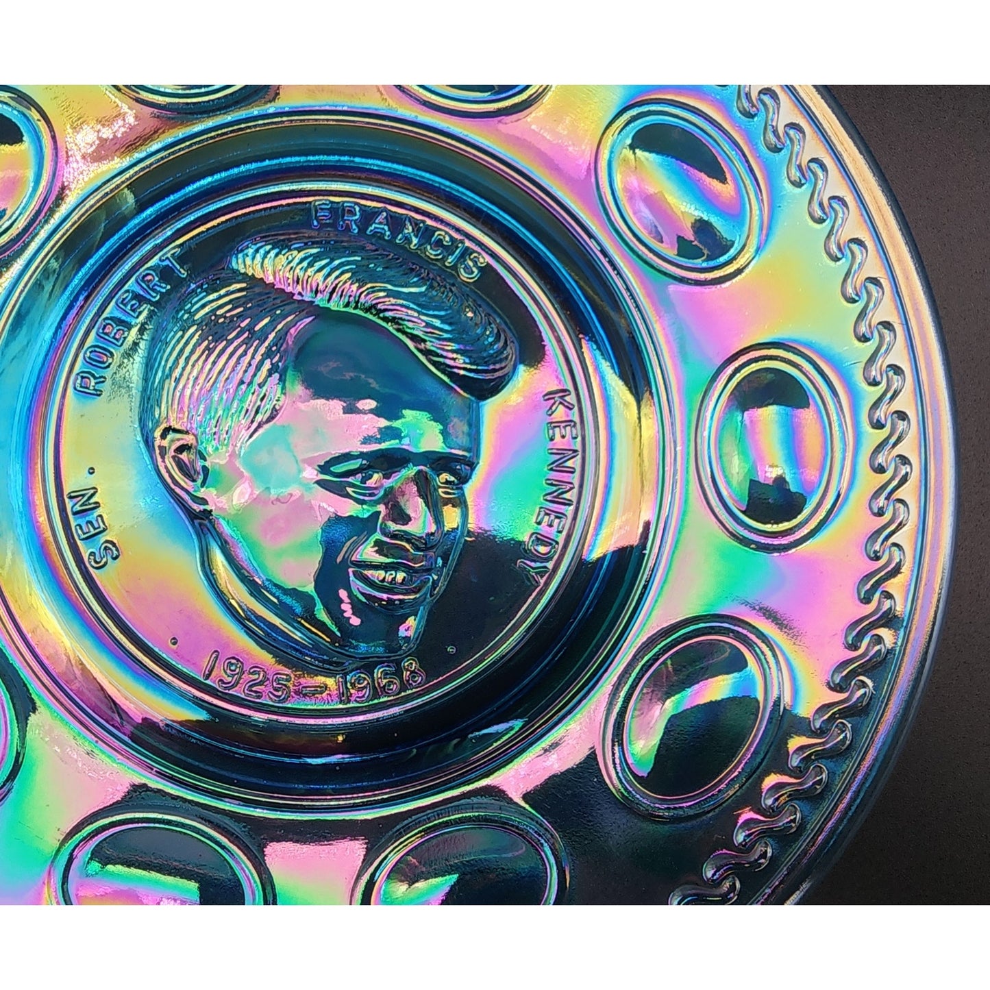 Wheaton RF Kennedy Iridescent Commemorative Plate 8" Raised Relief 1925‑1968