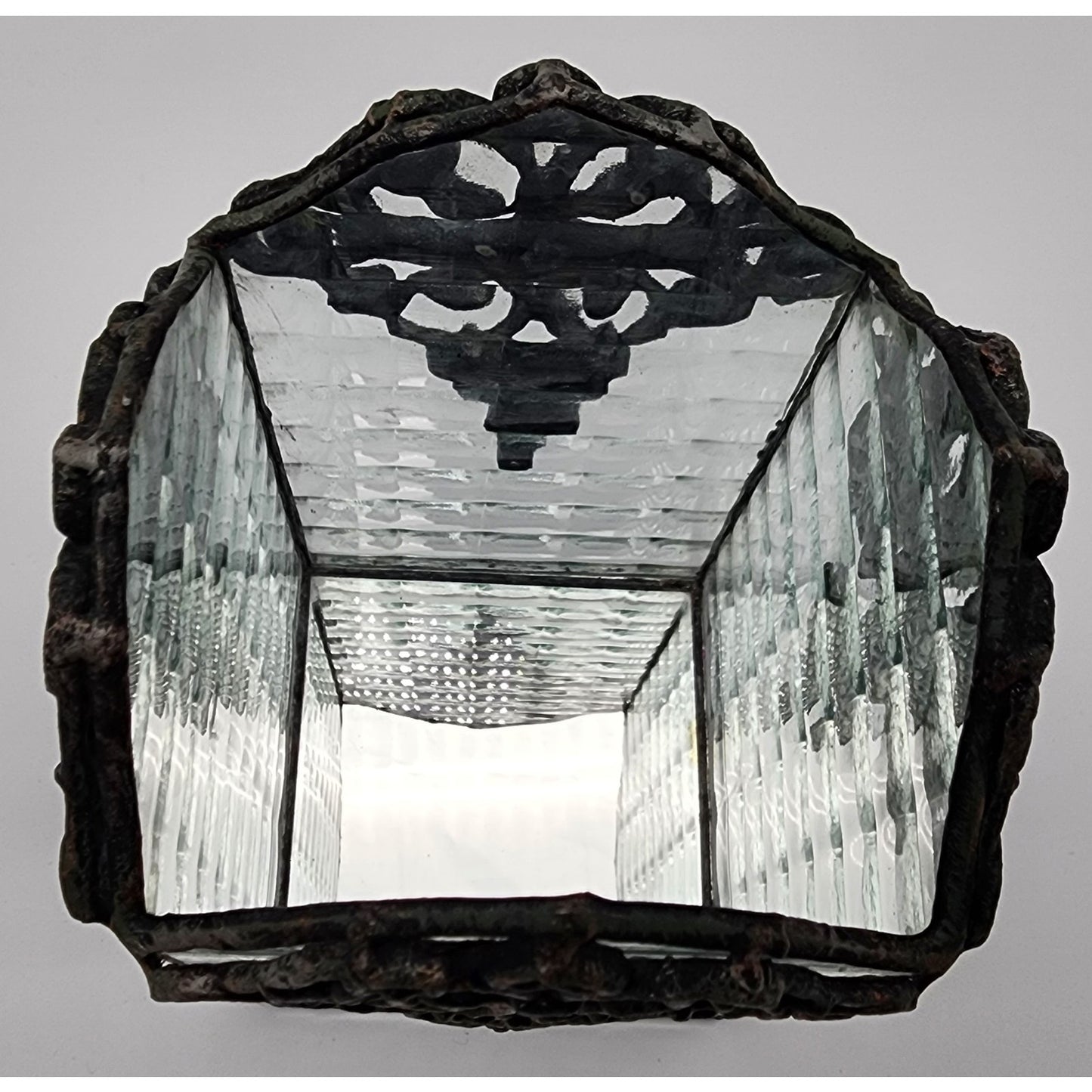 Vintage Brass & Textured Glass Votive Candle Holder w/ Mirrored Base – 6.5" Tall