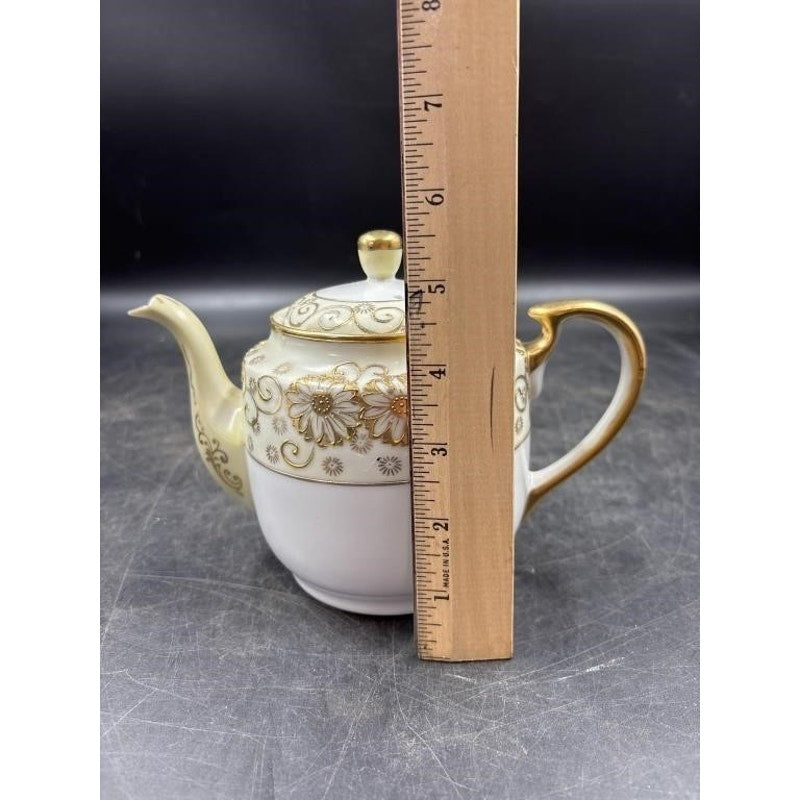 Vintage Japanese Tea Set | Eggshell Lusterware Cups + Porcelain Teapot & Serving Pieces | Gold Floral | Mid-Century Elegance